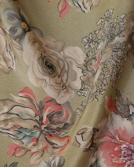 Green Bouquet Floral Printed Viscose Crepe 110cm