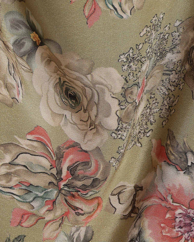 Green Bouquet Floral Printed Viscose Crepe 110cm