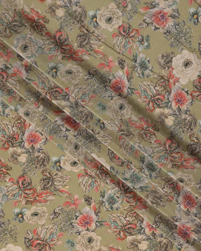 Green Bouquet Floral Printed Viscose Crepe 110cm
