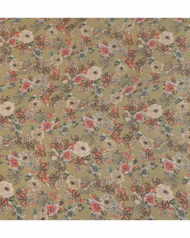 Green Bouquet Floral Printed Viscose Crepe 110cm