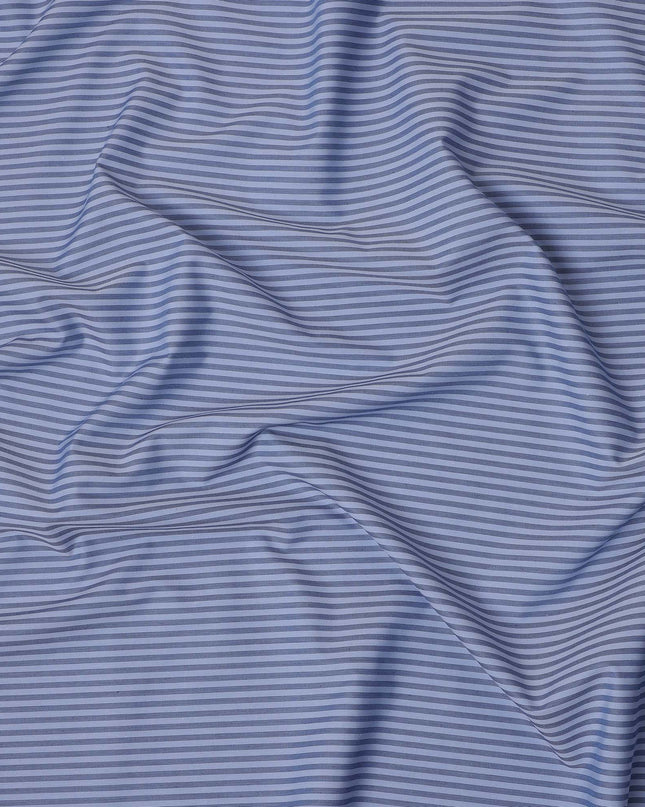 Sky Blue and Navy Striped Italian 100% Cotton Shirting Fabric, 150 Cms, Italy-D24938