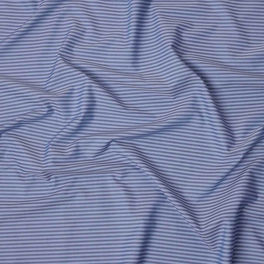 Sky Blue and Navy Striped Italian 100% Cotton Shirting Fabric, 150 Cms, Italy-D24938