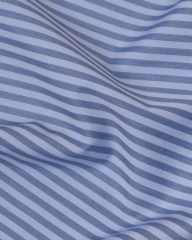 Sky Blue and Navy Striped Italian 100% Cotton Shirting Fabric, 150 Cms, Italy-D24938