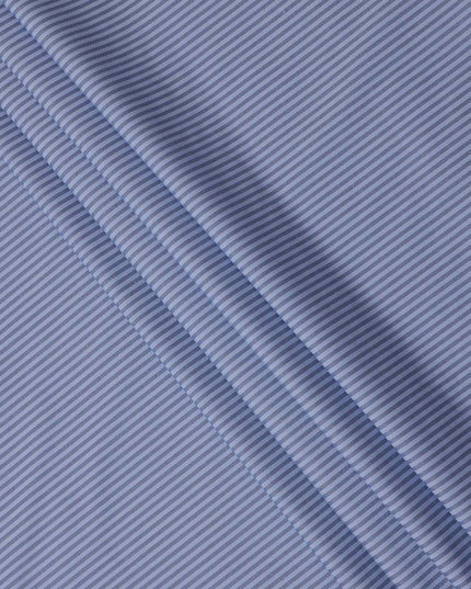 Sky Blue and Navy Striped Italian 100% Cotton Shirting Fabric, 150 Cms, Italy-D24938