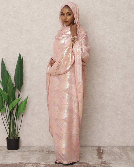ثوب كوري من الشيفون الحريري باللون الوردي الفاتح بتصميم لوركس معدني، طول 4.5 متر، عرض 140 سم، كوريا الجنوبية - D24404