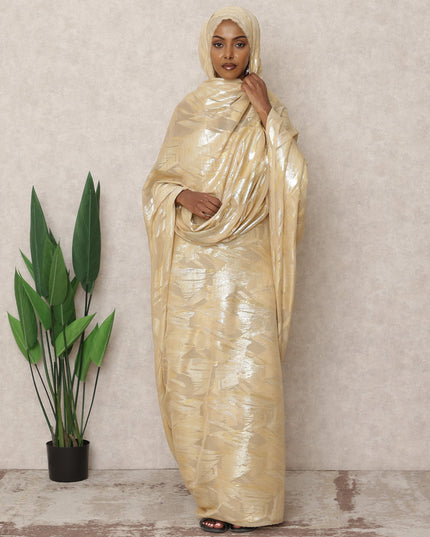 Beige Korean Silk Chiffon Thobe with Metallic Lurex Texture, 4.5 Mtrs Length, Width 140 Cms, South Korea-D24401