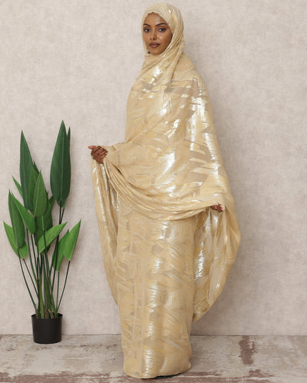 Beige Korean Silk Chiffon Thobe with Metallic Lurex Texture, 4.5 Mtrs Length, Width 140 Cms, South Korea-D24401