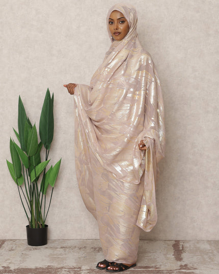 Mauve Beige Premium Silk Chiffon Sudanese Thobe with Metallic Lurex, 4.5 Mtrs Length, Width 140 Cms, South Korea-D24411