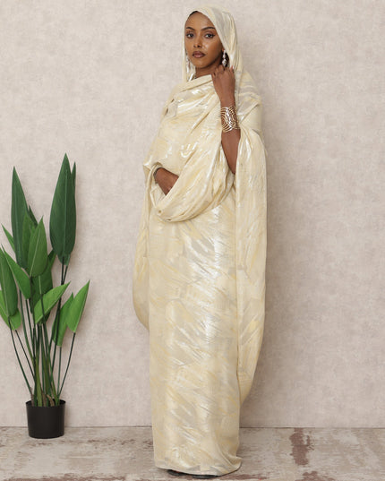 ثوب سوداني من الشيفون الحريري الفاخر بلون كريمي عاجي مع لوركس معدني، طول 4.5 متر، عرض 140 سم، كوريا الجنوبية - D24410