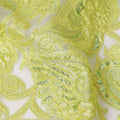 Lime Green synthetic Brocade Fabric with tonal paisley jacquard and sequin highlights, 140 Cms Width, Turkey-D25278