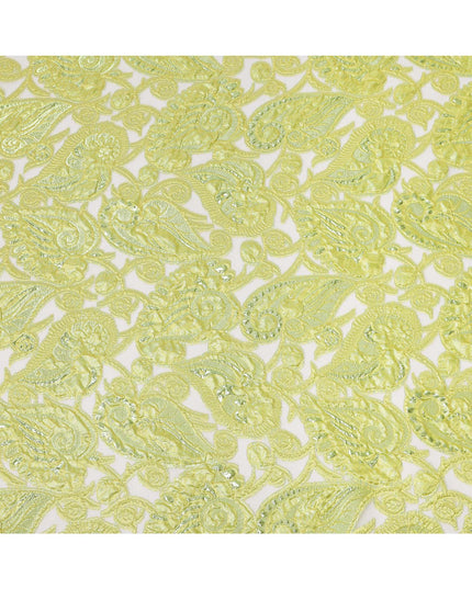 Lime Green synthetic Brocade Fabric with tonal paisley jacquard and sequin highlights, 140 Cms Width, Turkey-D25278
