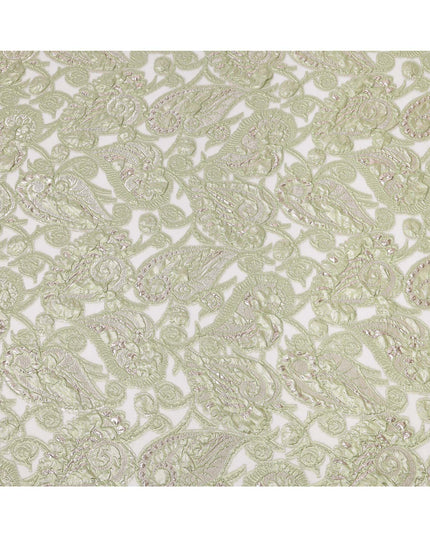 Mint Green synthetic Brocade Fabric with champagne paisley jacquard and sequin accents, 140 Cms Width, Turkey-D25282