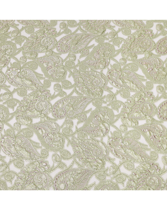 Mint Green synthetic Brocade Fabric with champagne paisley jacquard and sequin accents, 140 Cms Width, Turkey-D25282