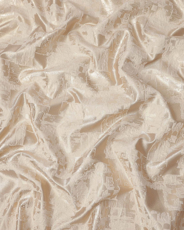 Champagne Beige synthetic Brocade Fabric with tonal abstract block jacquard, 140 Cms Width, Turkey-D25279