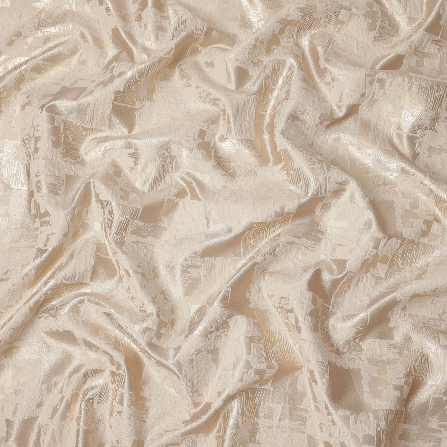 Champagne Beige synthetic Brocade Fabric with tonal abstract block jacquard, 140 Cms Width, Turkey-D25279