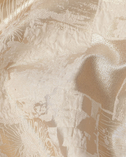 Champagne Beige synthetic Brocade Fabric with tonal abstract block jacquard, 140 Cms Width, Turkey-D25279