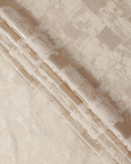Champagne Beige synthetic Brocade Fabric with tonal abstract block jacquard, 140 Cms Width, Turkey-D25279