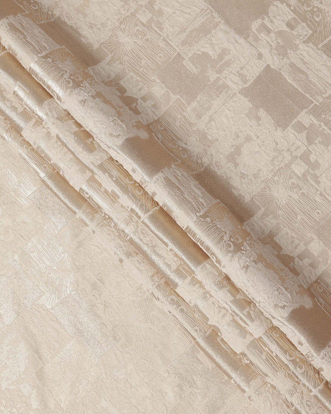Champagne Beige synthetic Brocade Fabric with tonal abstract block jacquard, 140 Cms Width, Turkey-D25279