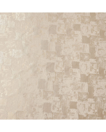 Champagne Beige synthetic Brocade Fabric with tonal abstract block jacquard, 140 Cms Width, Turkey-D25279
