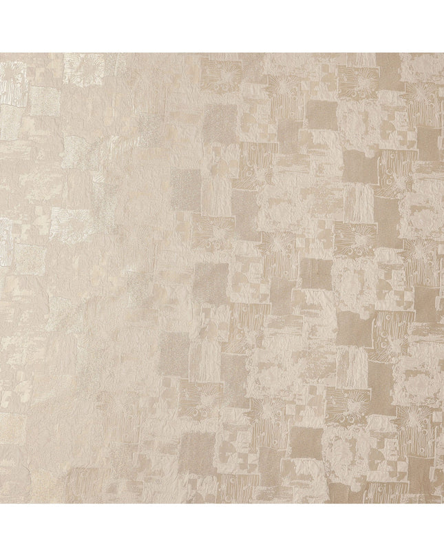 Champagne Beige synthetic Brocade Fabric with tonal abstract block jacquard, 140 Cms Width, Turkey-D25279