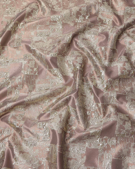 Dusty Rose synthetic Brocade Fabric with silver abstract block jacquard, 140 Cms Width, Turkey-D25283