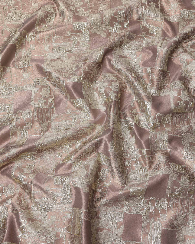 Dusty Rose synthetic Brocade Fabric with silver abstract block jacquard, 140 Cms Width, Turkey-D25283