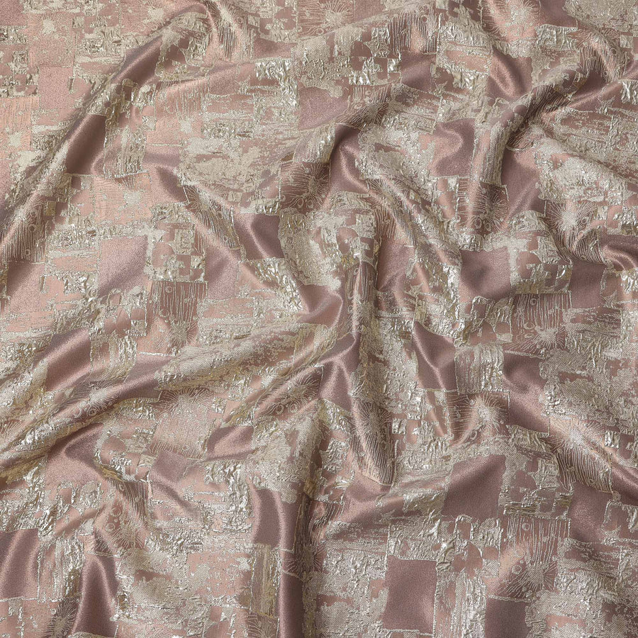 Dusty Rose synthetic Brocade Fabric with silver abstract block jacquard, 140 Cms Width, Turkey-D25283