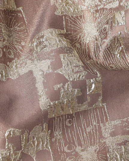 Dusty Rose synthetic Brocade Fabric with silver abstract block jacquard, 140 Cms Width, Turkey-D25283