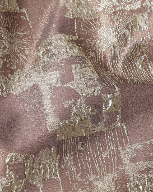 Dusty Rose synthetic Brocade Fabric with silver abstract block jacquard, 140 Cms Width, Turkey-D25283