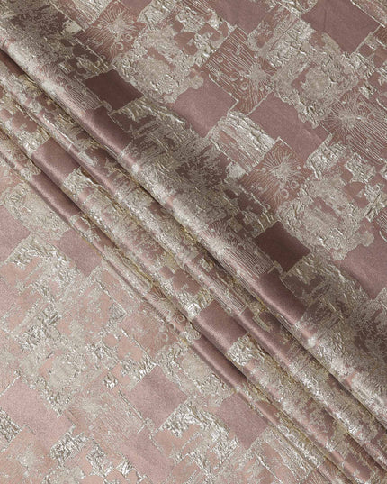 Dusty Rose synthetic Brocade Fabric with silver abstract block jacquard, 140 Cms Width, Turkey-D25283