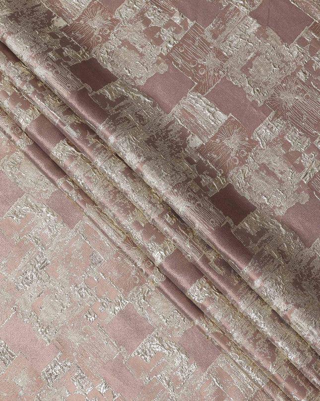 Dusty Rose synthetic Brocade Fabric with silver abstract block jacquard, 140 Cms Width, Turkey-D25283
