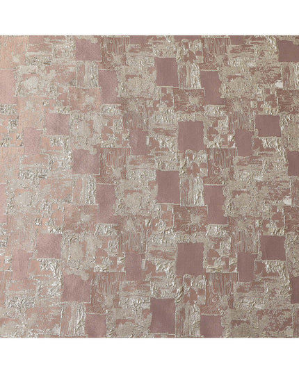 Dusty Rose synthetic Brocade Fabric with silver abstract block jacquard, 140 Cms Width, Turkey-D25283