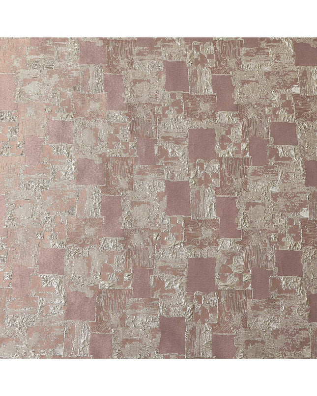 Dusty Rose synthetic Brocade Fabric with silver abstract block jacquard, 140 Cms Width, Turkey-D25283