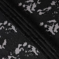 Black synthetic Brocade Fabric with tonal abstract cutwork jacquard and charcoal grey accents, 140 Cms Width, Turkey-D25280