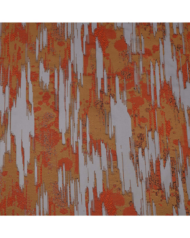 Burnt Orange synthetic Brocade Fabric with copper, black and grey jacquard, 140 Cms Width, Turkey-D25275