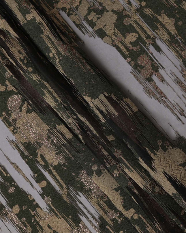 Black synthetic Brocade Fabric with gold and grey jacquard, 140 Cms Width, Turkey-D25274