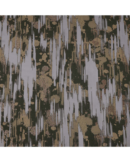 Black synthetic Brocade Fabric with gold and grey jacquard, 140 Cms Width, Turkey-D25274