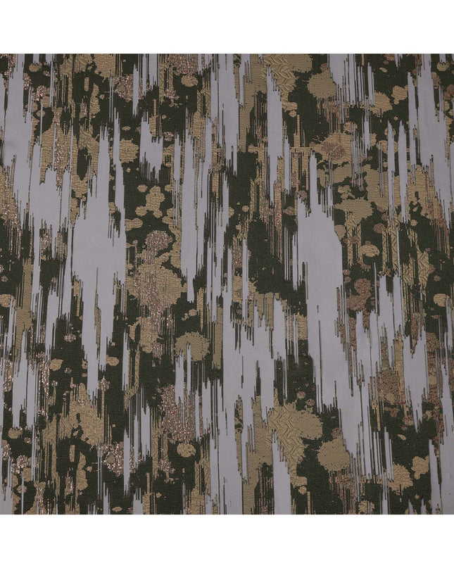 Black synthetic Brocade Fabric with gold and grey jacquard, 140 Cms Width, Turkey-D25274