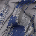 Navy Blue synthetic Brocade Fabric with silver, black and grey jacquard, 140 Cms Width, Turkey-D25276