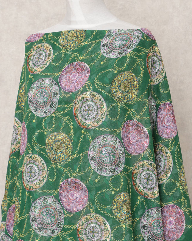 Emerald Green Embroidered Motif Somali Cotton Voile Dirac Fabric, 3.5 Mtrs, Width 140 Cms, Made in India-D24510 - Regal Fabrics