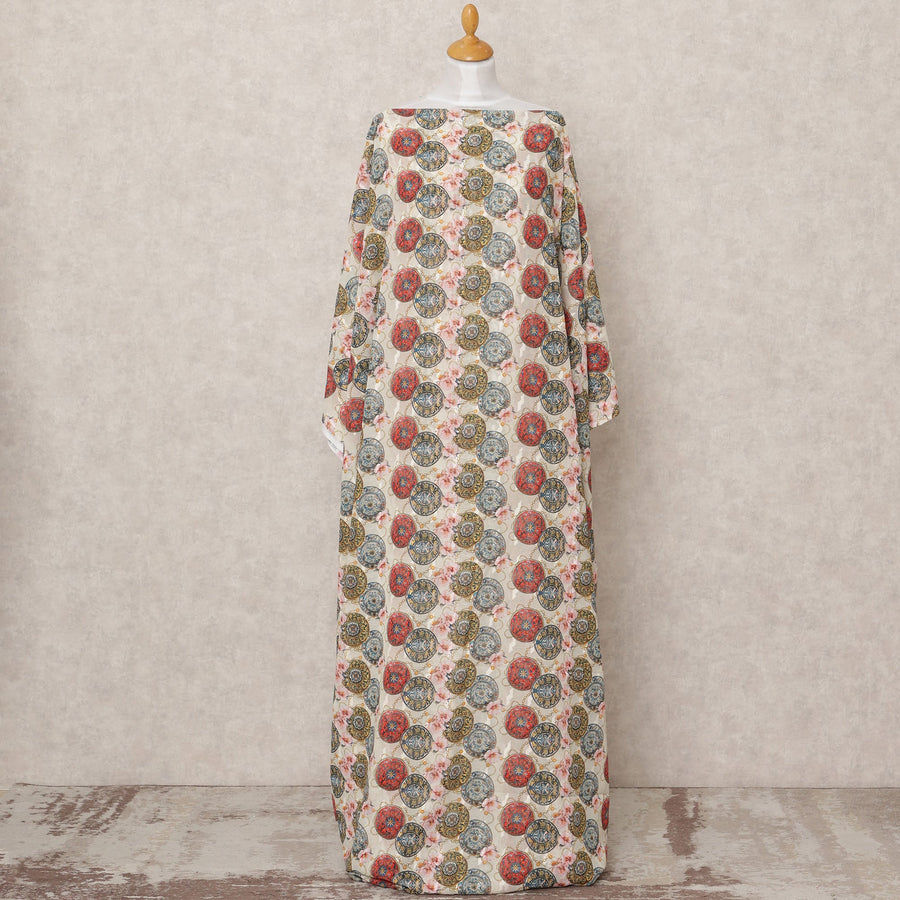 قماش ديراك من القطن الصومالي الفوال المطبوع متعدد الألوان، لون كريمي، 3.5 متر، عرض 140 سم، صنع في الهند - D24505