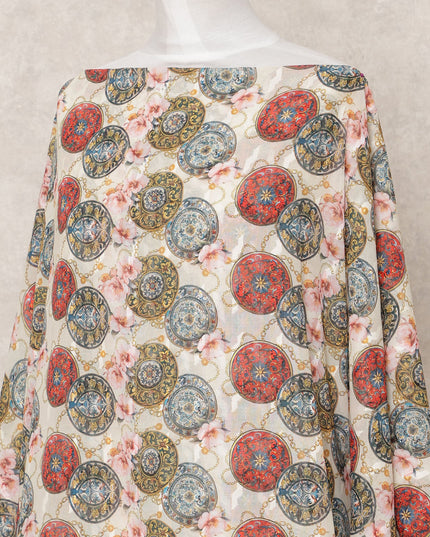 قماش ديراك من القطن الصومالي الفوال المطبوع متعدد الألوان، لون كريمي، 3.5 متر، عرض 140 سم، صنع في الهند - D24505