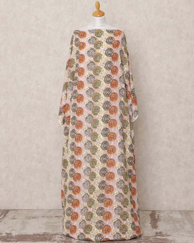 Blush Pink Embroidered Motif Somali Cotton Voile Dirac Fabric, 3.5 Mtrs, Width 140 Cms, Made in India-D24507