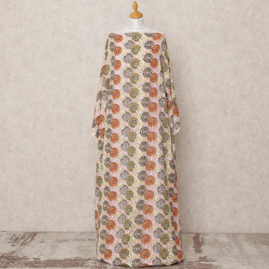 Blush Pink Embroidered Motif Somali Cotton Voile Dirac Fabric, 3.5 Mtrs, Width 140 Cms, Made in India-D24507