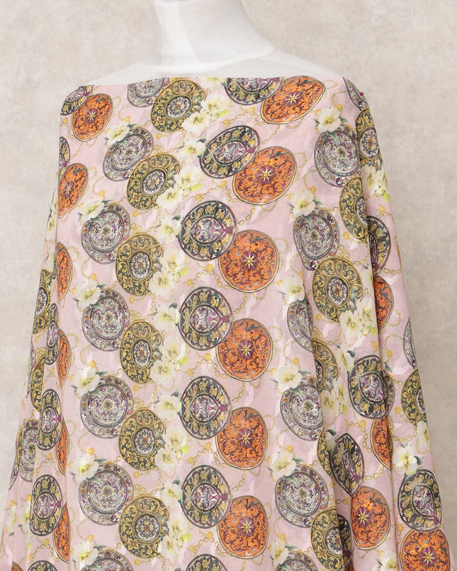 Blush Pink Embroidered Motif Somali Cotton Voile Dirac Fabric, 3.5 Mtrs, Width 140 Cms, Made in India-D24507