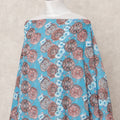 Turquoise Blue Motif Printed Somali Cotton Voile Dirac Fabric, 3.5 Mtrs, Width 140 Cms, Made in India-D24506