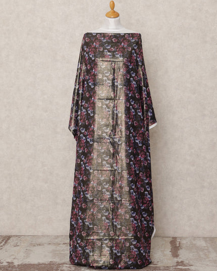 Black Floral Printed Somali Cotton Voile Dirac Fabric, 3.5 Mtrs, Width 140 Cms, Made in India-D24504