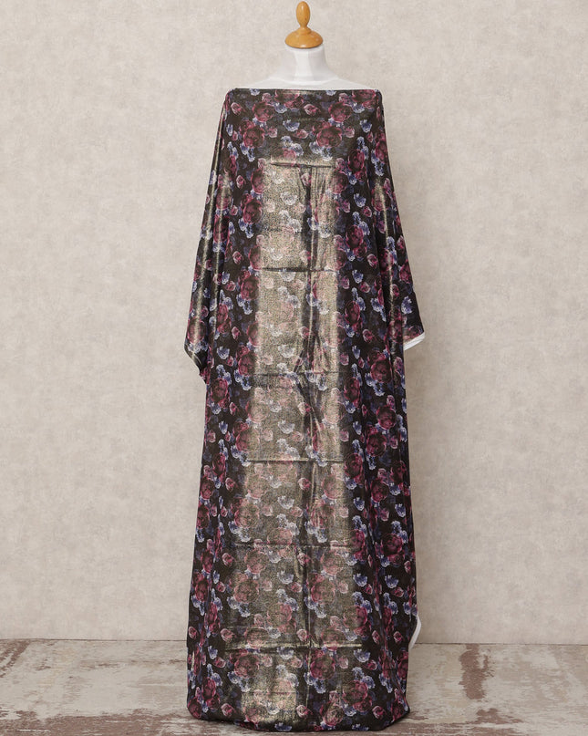 Black Floral Printed Somali Cotton Voile Dirac Fabric, 3.5 Mtrs, Width 140 Cms, Made in India-D24504