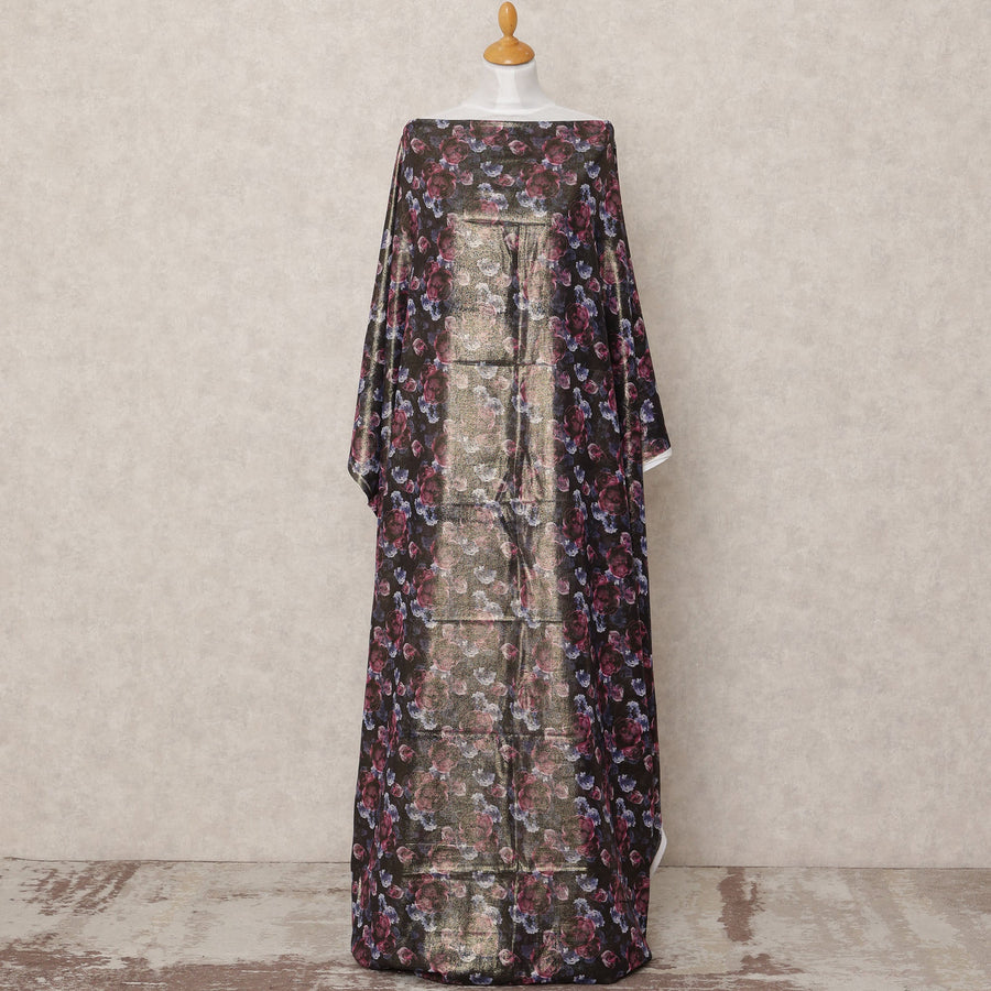 Black Floral Printed Somali Cotton Voile Dirac Fabric, 3.5 Mtrs, Width 140 Cms, Made in India-D24504