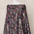 Black Floral Printed Somali Cotton Voile Dirac Fabric, 3.5 Mtrs, Width 140 Cms, Made in India-D24504